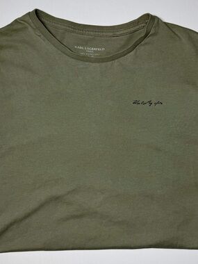 Karl Lagerfeld Paris Gray Script Logo T‑Shirt Men’s Small READ‎ Flaws